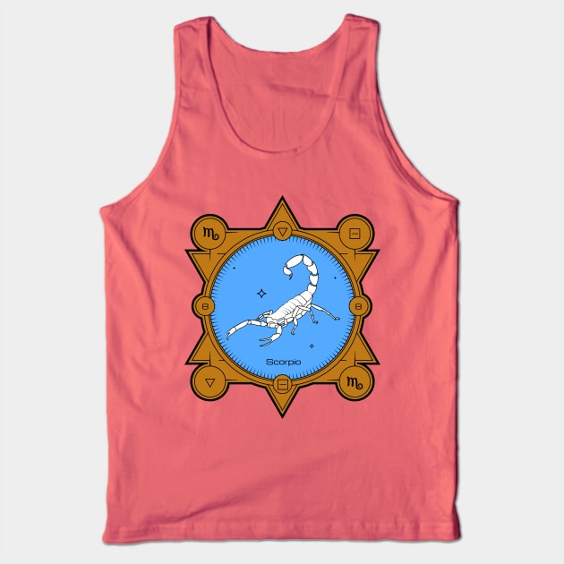 Scorpio zodiac Sign art blue and golden brown Tank Top by DJ Saifee Designs 